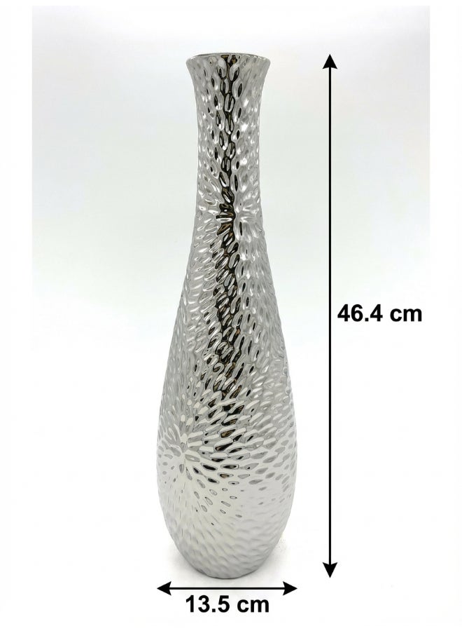 ايست من نون Ceramic Vase for Floral Decorative arrangement, Ht-46.4 cm | Silver Color | Flora Etch Design | Size -13.5x13.5x46.4 cm | Perfect for decorativing your living room, Ideal for decorating coffee table, dinning table, console table or any office or living space - Image 5